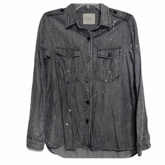 Thread & Supply‎ Black Distress Paint Splatter Top - Picture 1 of 8